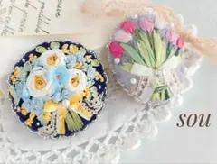 日曜感謝セール❣　リボン刺繍ブローチ2点セット