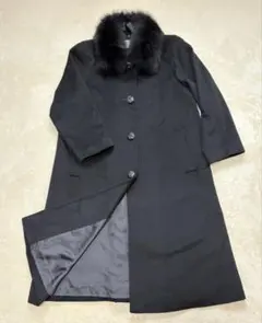 カシミヤ100% ロングコート　ブラックMサイズ　ファー襟付