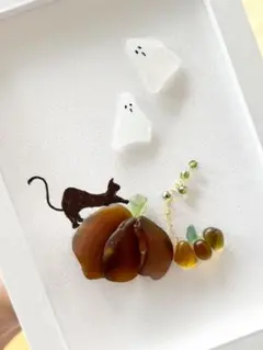 シーグラスアート　【黒猫のハロウィン】
