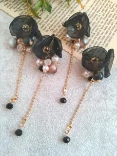 960★2ペア4個オリジナルチャーム、コネクター、シフォンフラワー、チェーン