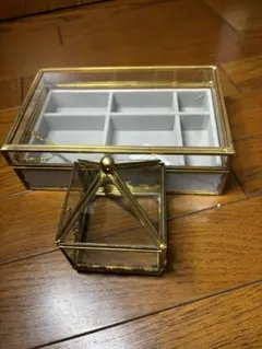 ガラス ジュエリーケース 2個セット ゴールドフレーム アクセサリーケース