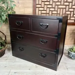 民芸家具和箪笥三段四つ引き木製桐材天然無垢収納家具飾り棚和タンス和室和風チェスト