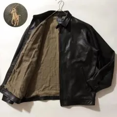 美品✨ポロラルフローレン レザー スウィングトップ チンスト ブラック L