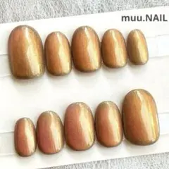 ネイルチップ 個性派 推し 渋め ニュアンス 偏光 マグネット オレンジ×カーキ