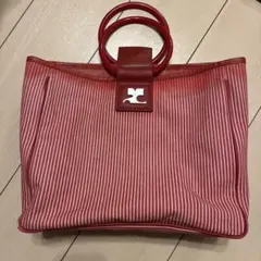 人気 courreges クレージュ ハンドバッグ キャンバス ストライプのサムネイル