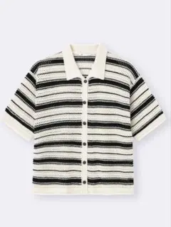 gu 透かし編みボーダーニットシャツ(半袖) M