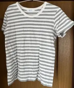 ライトオン 半袖Tシャツ L グレーとホワイトストライプ ボーダー 夏服