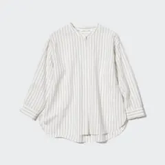 UNIQLO リネンブレンドストライプバンドカラーシャツ