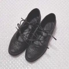 BONLECILL noir ダブルリボンストラップバレエシューズ