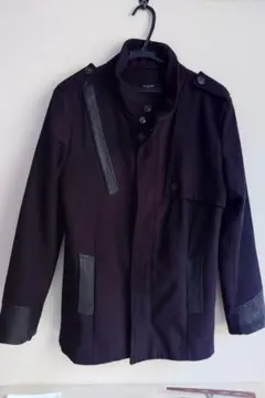 値下げ【秋、冬物】ナノ・ユニバース ブラック レザーアクセント チェスターコート