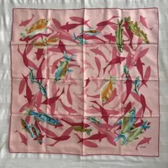 ROPE シルク　スカーフ　魚柄　SILK ロペ　絹　ピンク系