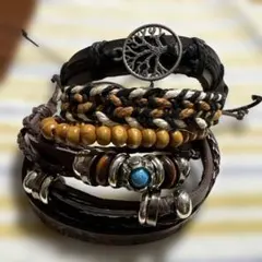 ターコイズレザー他ブレスレット、6点セット