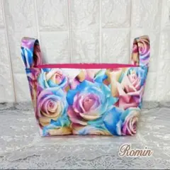 布バスケット小 輸入生地ピンクの薔薇 ハンドメイド - メルカリ