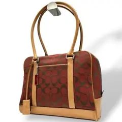 コーチ　ハンドバッグ　赤　シグネチャー　A4収納　キャンバス　COACH　s30