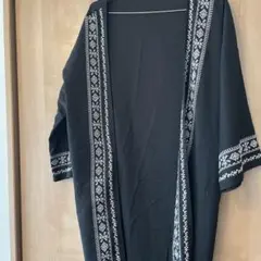 刺繍入り 黒 ロング はおり カーデ エスニック L