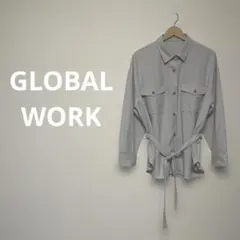 【GLOBAL WORK】ウエストリボン付 長袖シャツジャケット ライトグレーのサムネイル