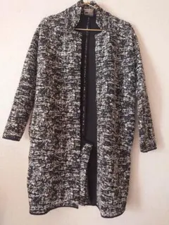 ZARA ノーカラー黒白 ロングジャケット サイズS
