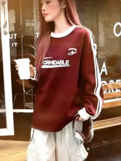 新品！SHEIN シーイン ロゴ入りバーガンディ ボルドースウェット 裏起毛