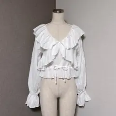 ヘザー フリル コットン ブラウス 長袖