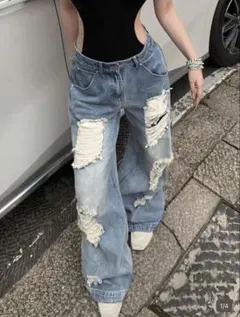 【新品未使用】SHEIN ダメージジーンズ