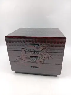 1540 【伝統工芸】 鎌倉彫 小引き出し3段彫刻竹文様手許箱和家 具