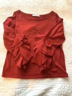 ANAYI/アナイ　赤 フリル袖 ボートネック ニット　38号