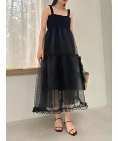 SNIDEL ワンピース ボリュームティアードワンピース サイズ0　スカート 黒