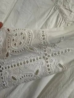 ユナイテッドアローズ刺繍入りレース　コットン100 長袖ロングワンピース　GR