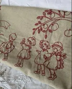 フランス 大判 テーブルクロス リネン 刺繍 花 麻 ベージュ