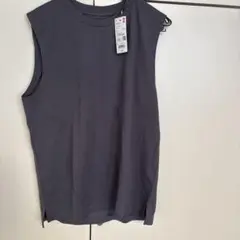 ユニクロ　エアリズムコットンノースリーブTシャツ　07 Gray Lサイズのサムネイル