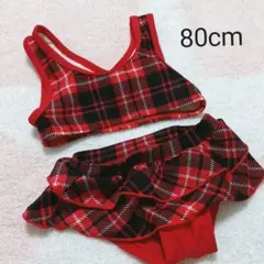 ベビー女の子赤チェック水着　ビキニ　80cm