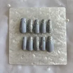 ネイルチップ ブルーグレー ラメ ストーンのサムネイル