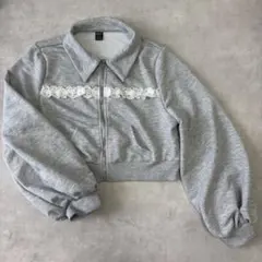 SHEIN レース付き ミニ丈 パーカー グレー Sのサムネイル