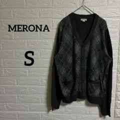 海外古着♡MERONA【S】グレー黒ダイヤモンド柄 カーディガンゆったり