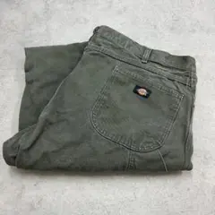 ダックペインターパンツ　ディッキーズ　極太　古着　モスグリーン　W44