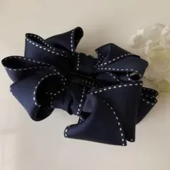 ダックス様専用　ステッチリボンボリュームねじりバナナクリップ 10センチ