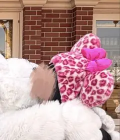 ミニーマウス風ヒョウ柄帽子