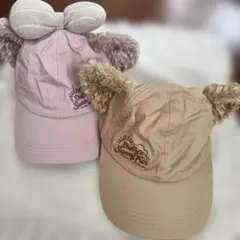 ダッフィー 耳付きキャップ ピンク ベージュ