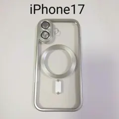 iPhone17 クリア×シルバーフレーム スマホケース　マグセーフ対応