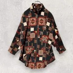 韓国製 ジャケット 幾何学模様 レトロデザイン ゆるダボ アート柄 秋冬コーデ