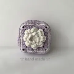 かぎ編み ファスナー　ポーチ　グラニースクエア　ラベンダー　レトロ