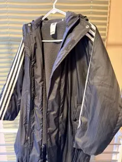 adidas フリースライニング ベンチコート ブラック