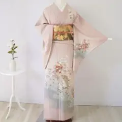 着物 逸品 訪問着 薄紫 華文 花唐草 螺鈿 蝶 金彩 正絹 袷（10月～5月）166cm Lサイズ 和装バッグ 美品 逸品 フォーマル 共箱付き OKAJIMA 花唐草 ビーズ