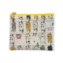 ミニフラットポーチ ハンドメイド 洗濯猫 猫 猫柄