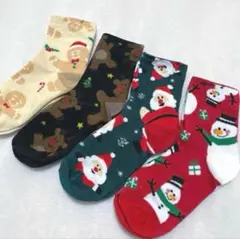 値下げ！新品☆ サンタ 雪だるま トナカイ クルー丈 クリスマスソックス 4足組