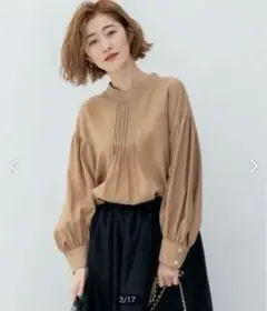 試着のみ⚑ 洗える　23区 キュアセルツイル ピンタックブラウス キャメル 38