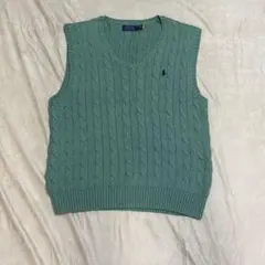 Polo Ralph Lauren ケーブルニットベスト L 緑　vネック
