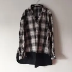 チェック柄長袖シャツ SHOO-LA-RUE 黒襟付きチュニックシャツ　Ｌ