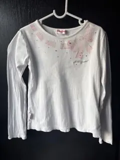 mezzo piano メゾピアノ長袖Tシャツ リボンラインストーンキッズ130