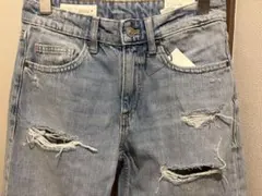 完売品 ZARA 32 ダメージ加工ワイドレッグ ミッドライズ デニム パンツ